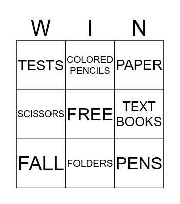 BACK TO SCHOOL Bingo Card