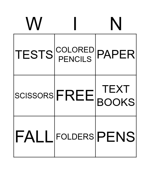 BACK TO SCHOOL Bingo Card