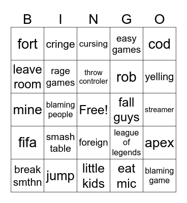 gamer rage Bingo Card