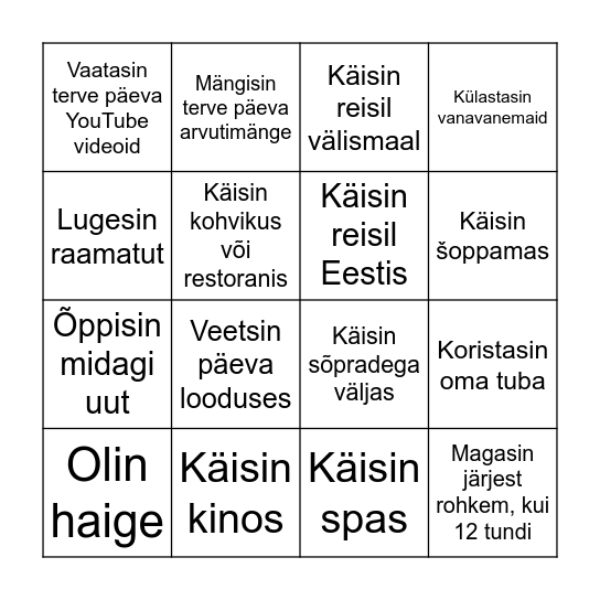 Sügisene koolivaheaeg Bingo Card