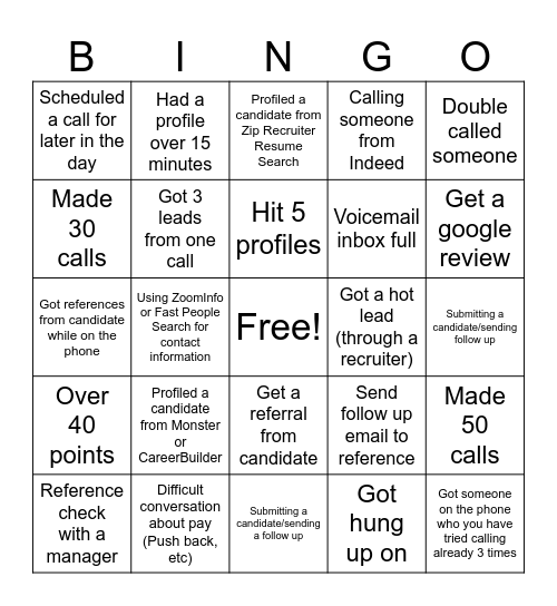 Recruiter Blitz Bingo! Bingo Card