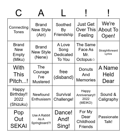 cal's hyperspecific card bingo! Bingo Card