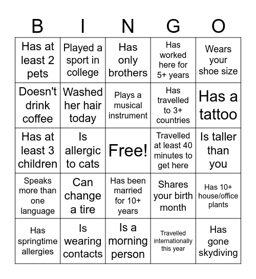 Find the Guest! Bingo Card