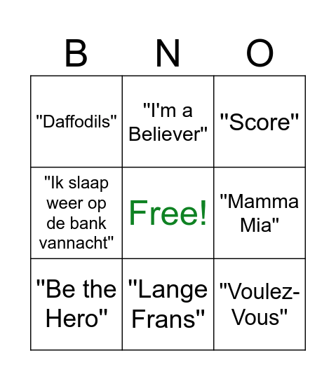 MusicBingo Card