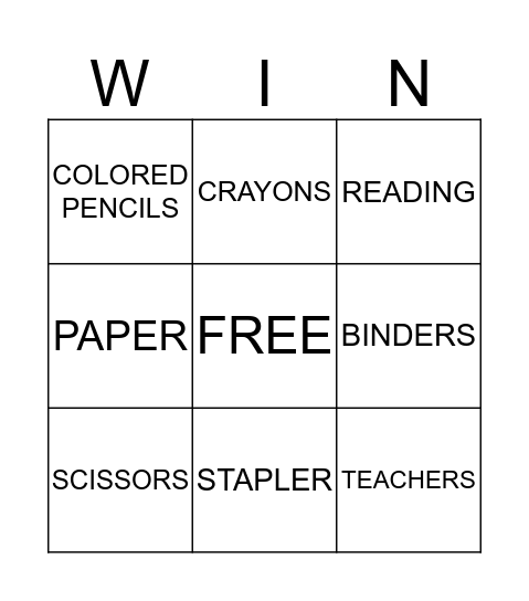 BACK TO SCHOOL Bingo Card