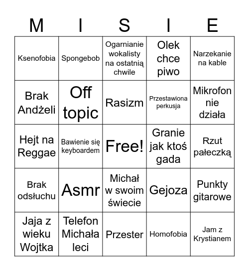 Misiaczkowe Bingo Card