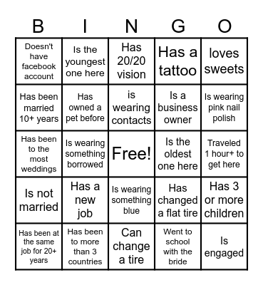 Find the Guest Bingo Card