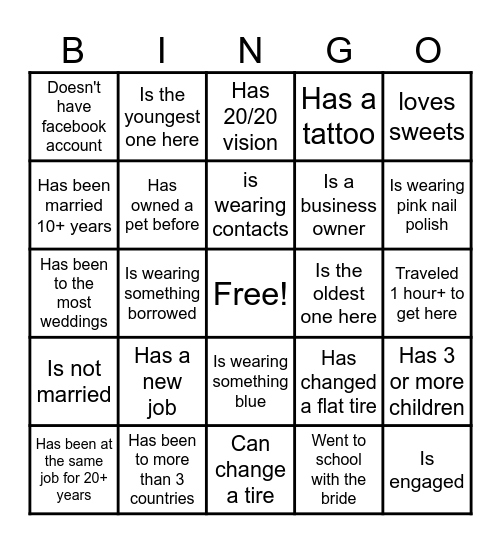 Find the Guest Bingo Card