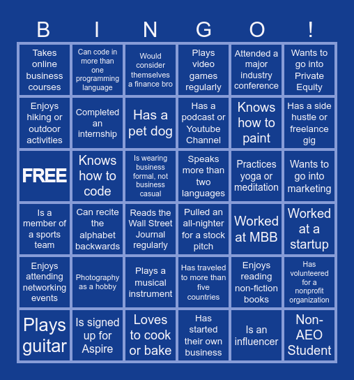 PBSN Member's Network Bingo Card