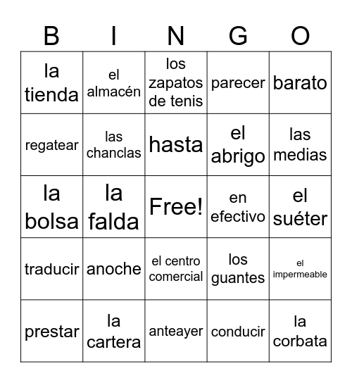 De compras Bingo Card