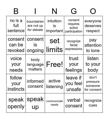 Consent Bingo Card