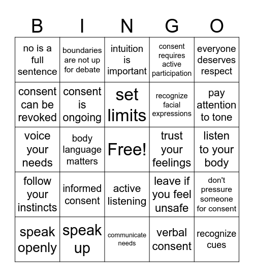 Consent Bingo Card