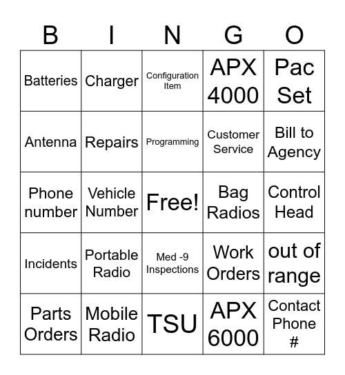 Radio Walk-ins Bingo Card