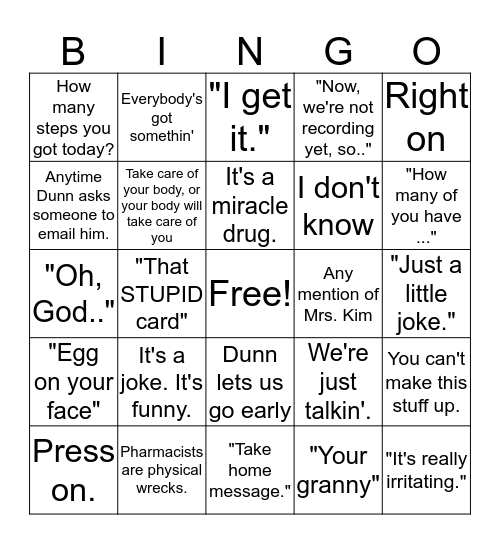 Dunn Bingo! Bingo Card