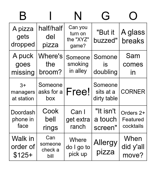 Woody's Bingo Card