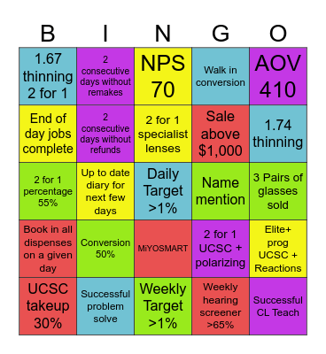 Specsavers End Of Year Incentive Bingo Card