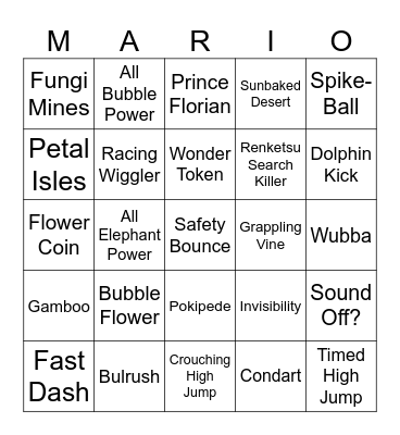 Dr. Sololek [Round 2] Mario Wonder Bingo Card