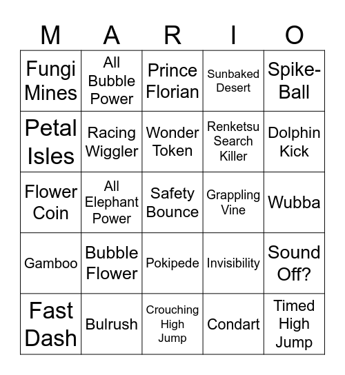 StreetCarz [Round 2] Mario Wonder Bingo Card