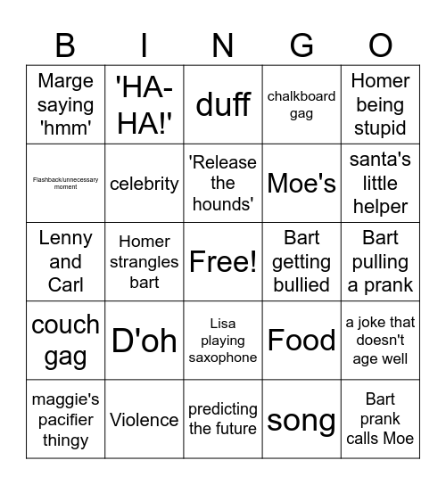 Simpsons Bingo Card