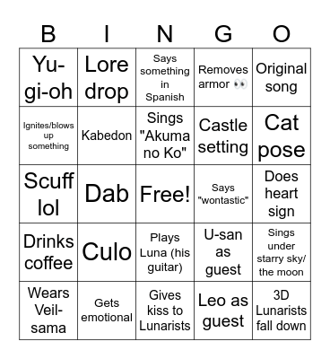 Luci 3D debut Bingo Card
