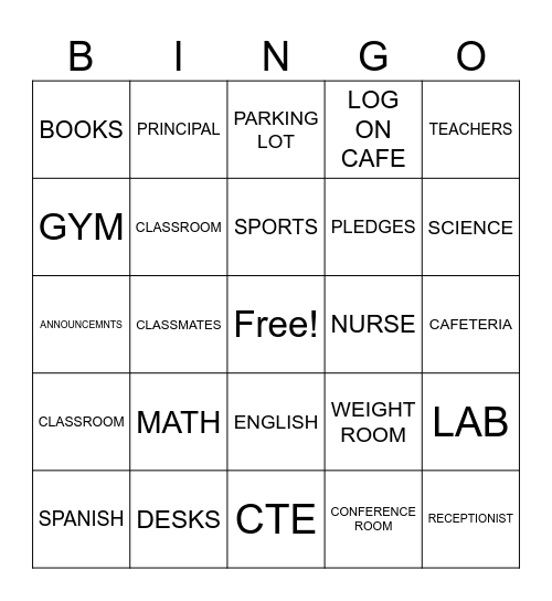 SCHOOL BINGO Card