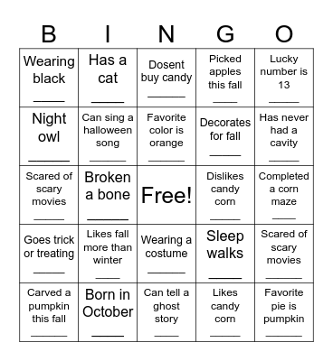 Halloween Bingo Card