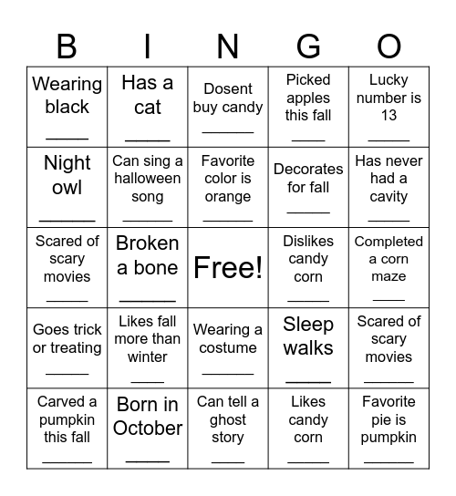 Halloween Bingo Card