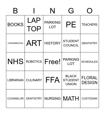 SCHOOL BINGO Card