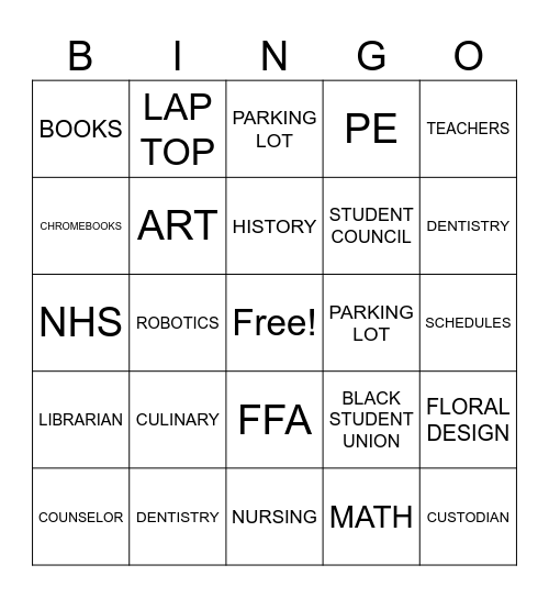 SCHOOL BINGO Card