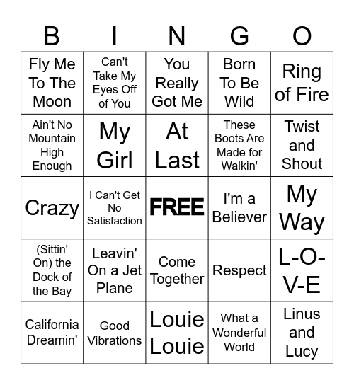 Music of the 1960s Bingo Card