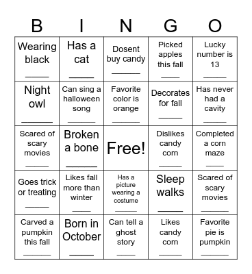 Halloween Bingo Card
