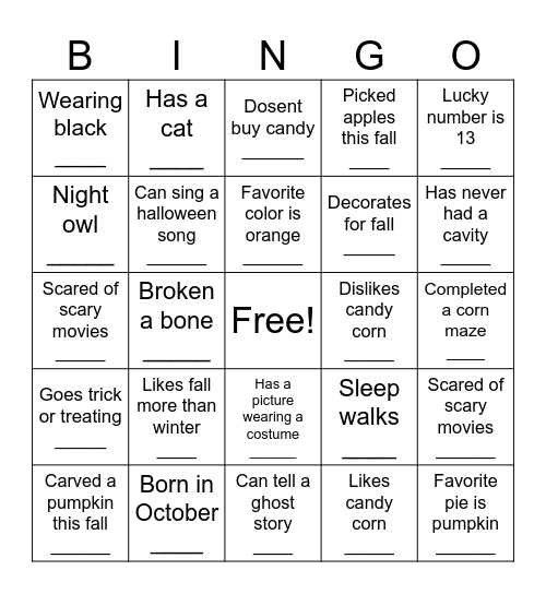 Halloween Bingo Card