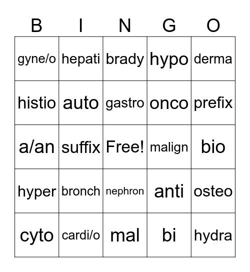 POH Medical Bingo Card