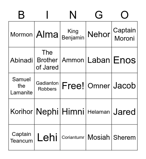 Book of Mormon Bingo Card