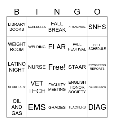 SCHOOL BINGO Card