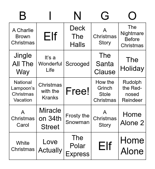 Name that Christmas Movie! Bingo Card