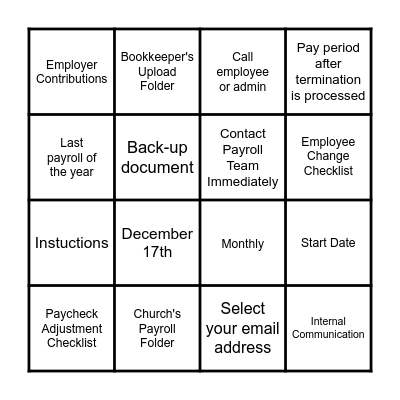 PAYROLL BINGO Card