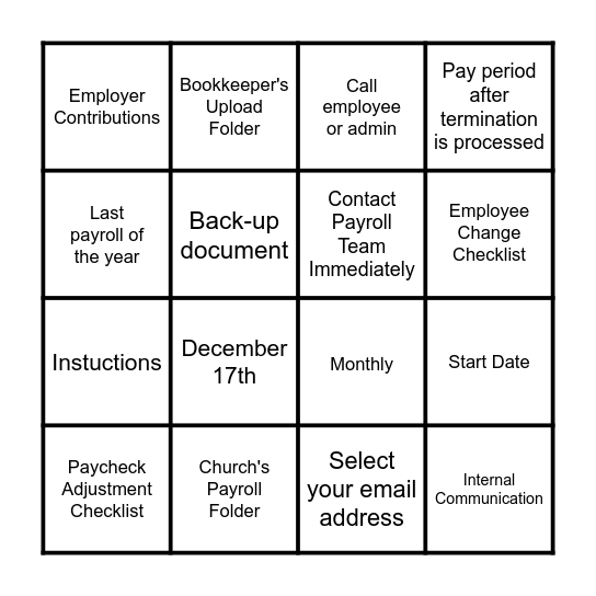 PAYROLL BINGO Card