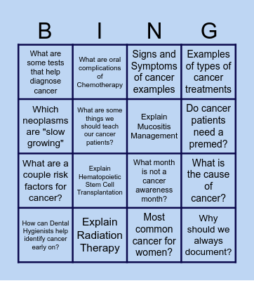 ! Cancer Patient Bingo ! Bingo Card