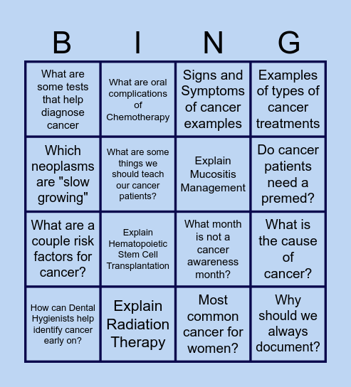 ! Cancer Patient Bingo ! Bingo Card