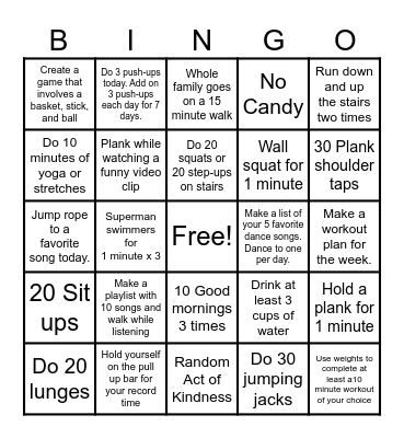 Wellness Bingo Card