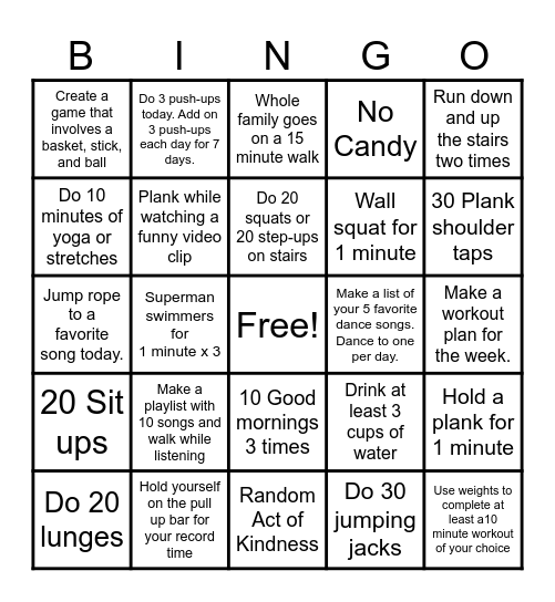 Wellness Bingo Card