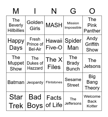 TV Theme Songs Bingo Card