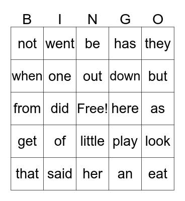 Kindergarten Sight Words 4 Bingo Card