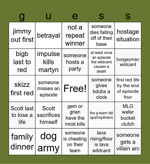 wild life Bingo Card