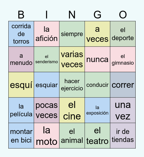 Vocabulario - tiempo libre Bingo Card