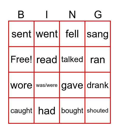 simple past bingo Card