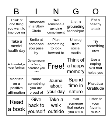 Wellness Bingo Card