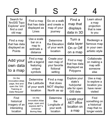 AET GIS Day 2024 Bingo Card