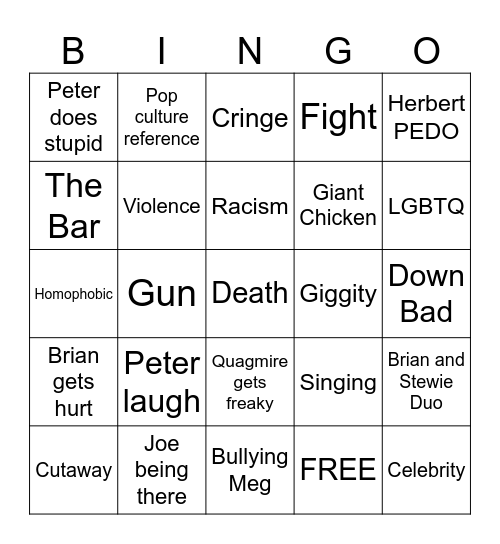 FAMILY GUY Bingo Card